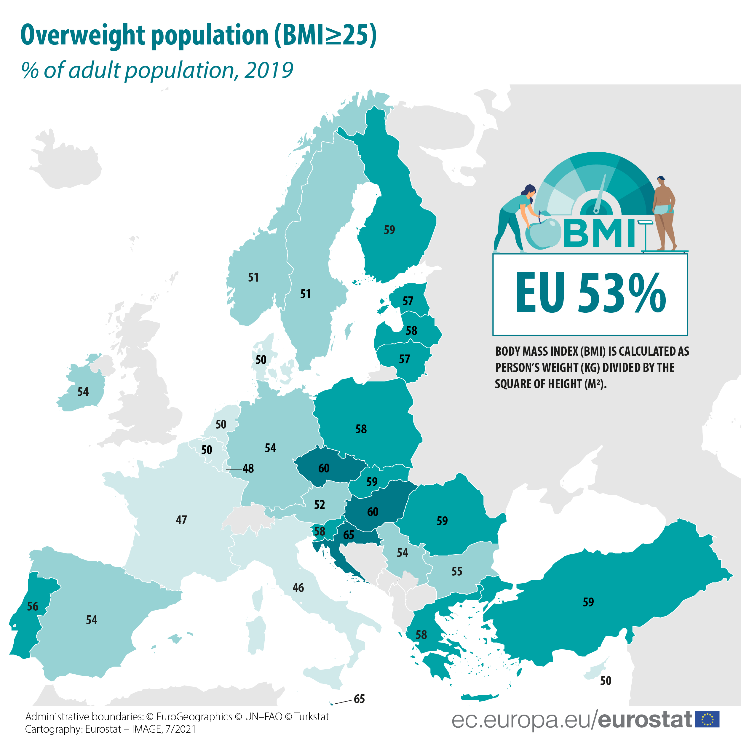 53% van de Europese volwassenen is te zwaar 53% van de Europese volwassenen is te zwaar