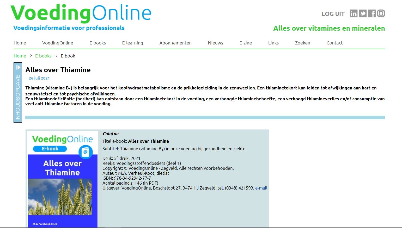 Startpagina e-book VoedingOnline